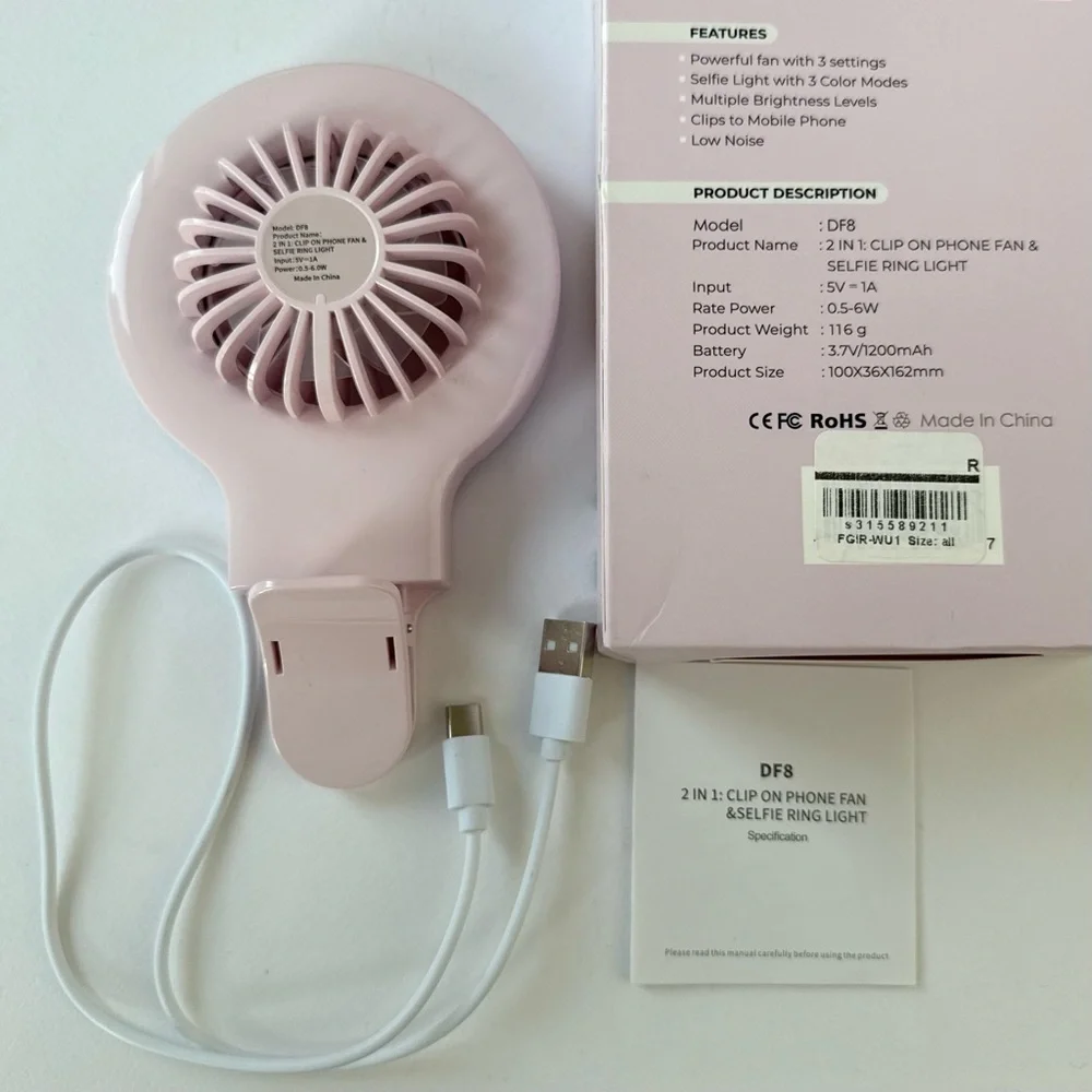 Clip On Phone LED Selfie Ring Light with Fan. Like New Condition. FANGIRL Brand